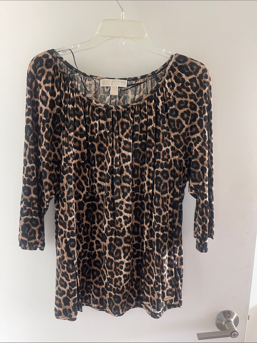 Michael Kors Leopard-Print 3/4 Sleeve Tunic Top - Brown/Black